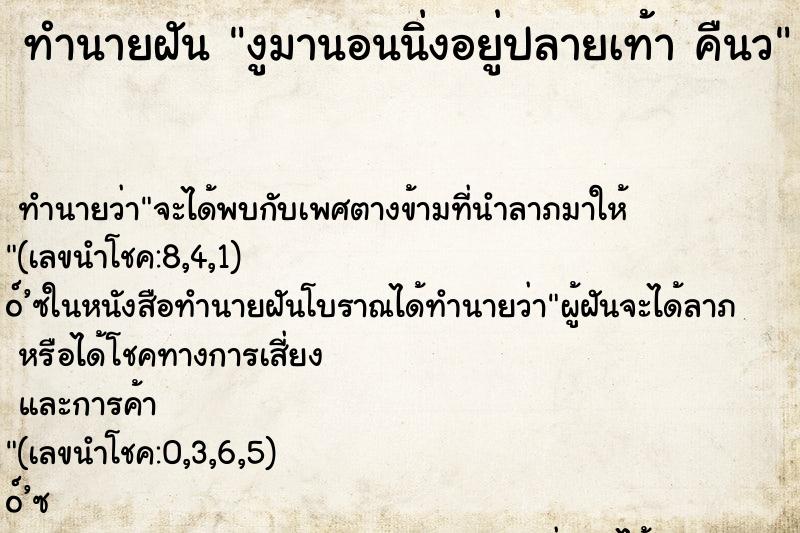 ทำนายฝัน งูมานอนนิ่งอยู่ปลายเท้า คืนว